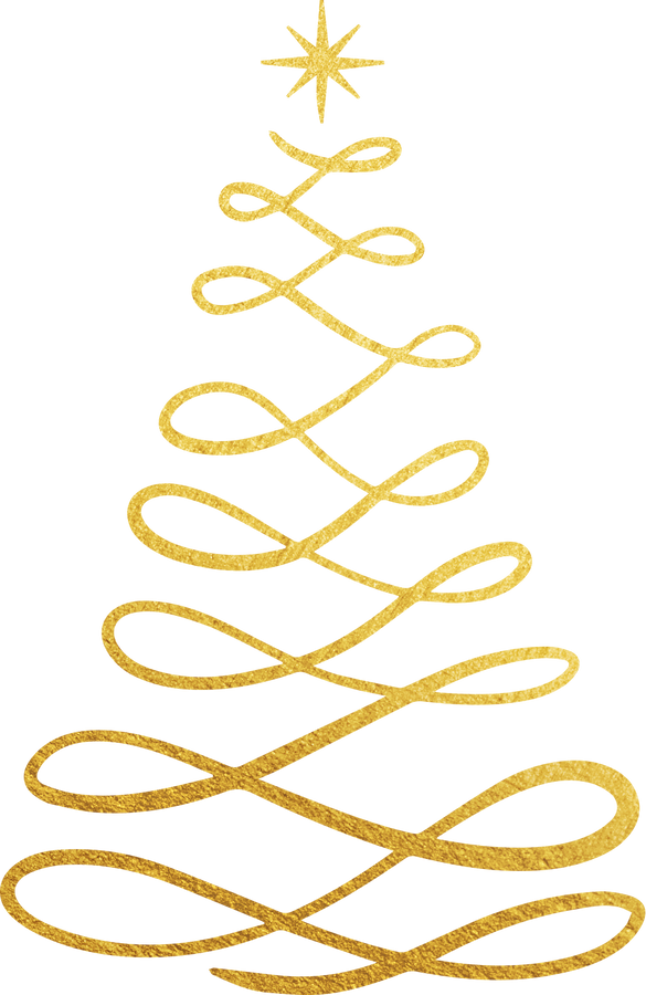 Swirl Handdrawn Pine Tree Christmas Buildable Gold Foil Holiday Elements